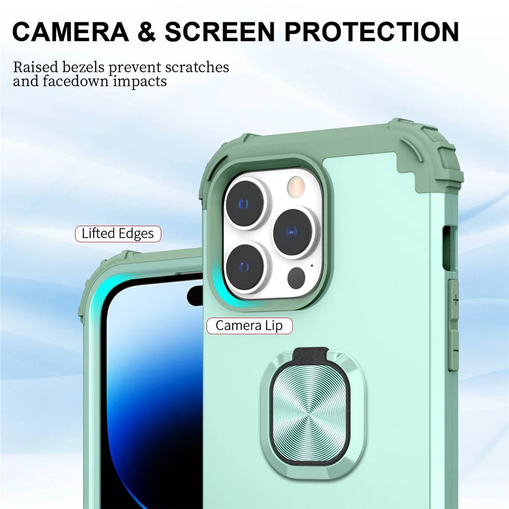 For iPhone 14 Pro Max L-Style Phone Case with Ring Holder Kickstand Protective Phone Back Cover - Green - 5