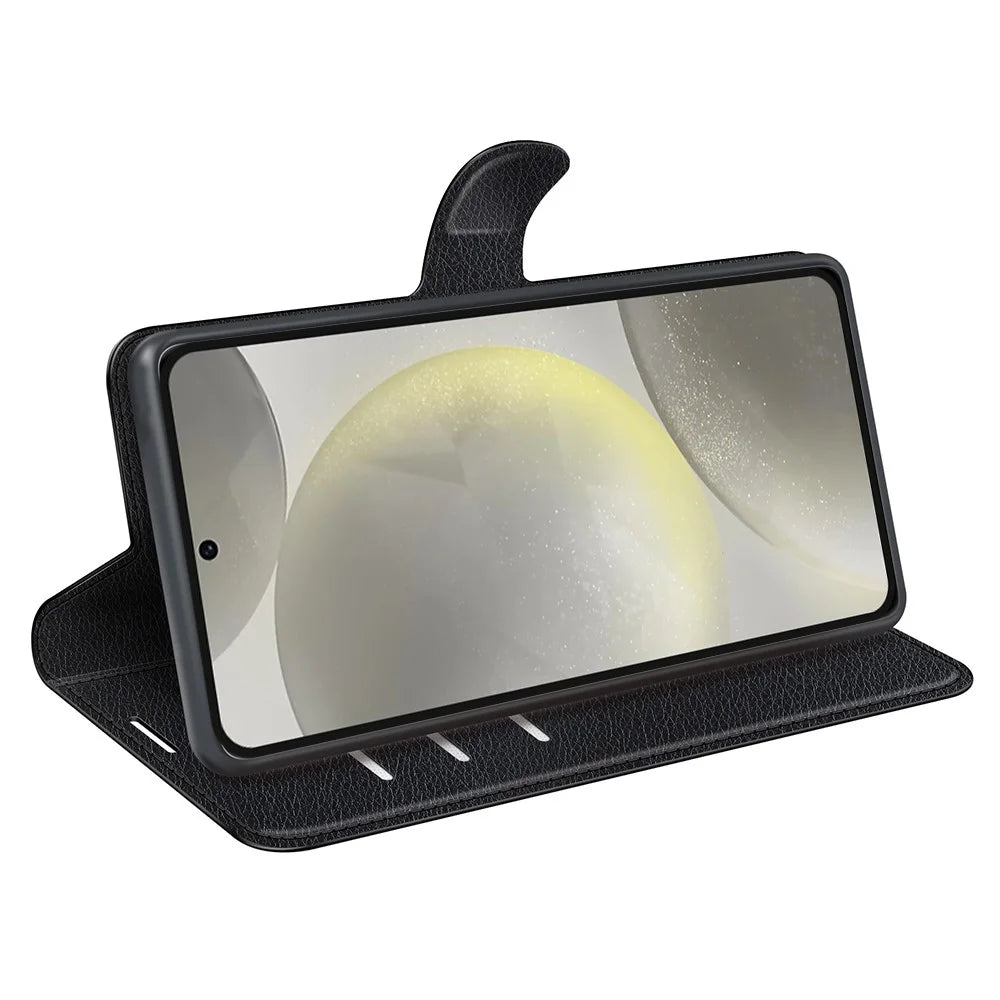 For Samsung Galaxy S24 FE Wallet Phone Case Litchi Texture Anti-Drop Leather Folio Flip Cover - Black - 3