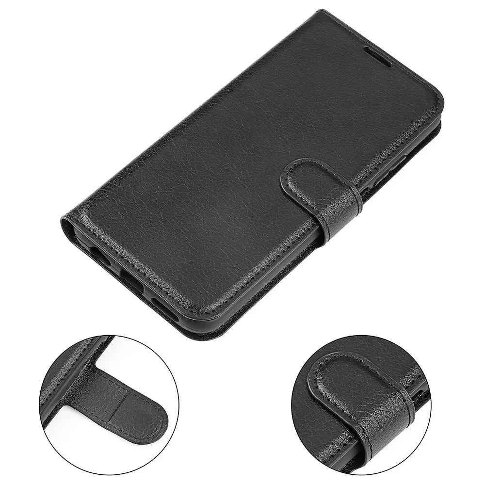 For Samsung Galaxy S24 FE Wallet Phone Case Litchi Texture Anti-Drop Leather Folio Flip Cover - Black - 5