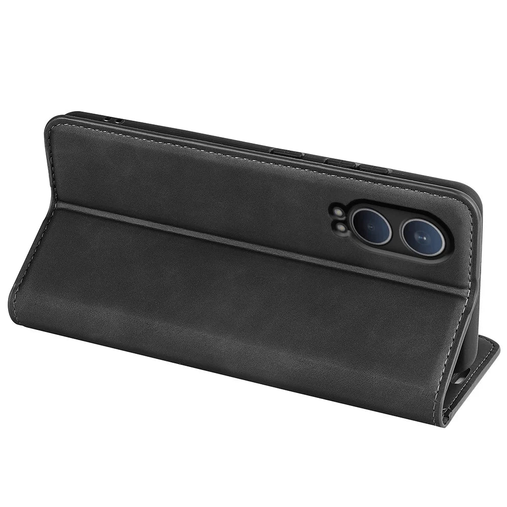 For OnePlus Nord CE4 Lite 5G / Oppo K12x 5G (China) Wallet Phone Case Skin-Touch Leather Flip Cover - Black - 4