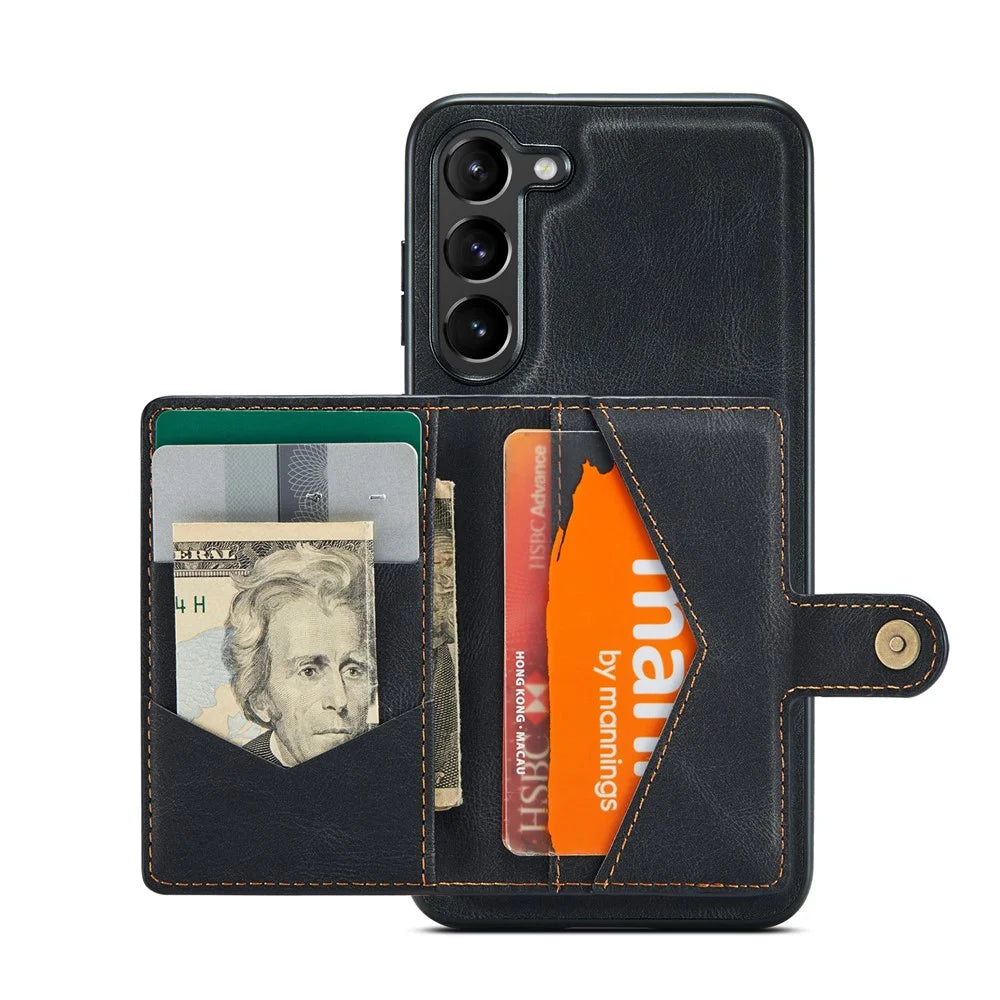 JEEHOOD J01 For Samsung Galaxy S23+ Case Leather Phone Back Cover Magnetic 2 in 1 Detachable - Black - 2