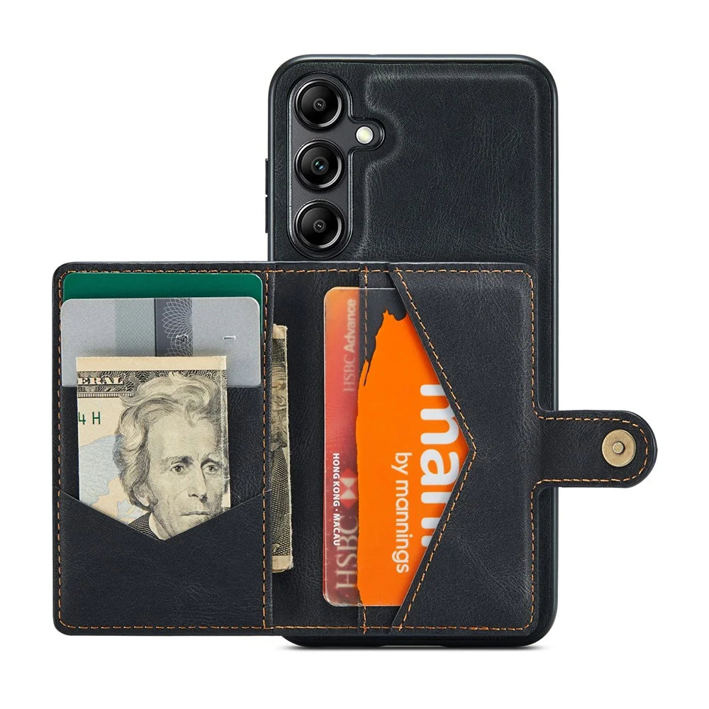 JEEHOOD J01 For Samsung Galaxy A13 5G Case Card Holder Kickstand Leather + TPU Phone Cover Detachable - Black - 2
