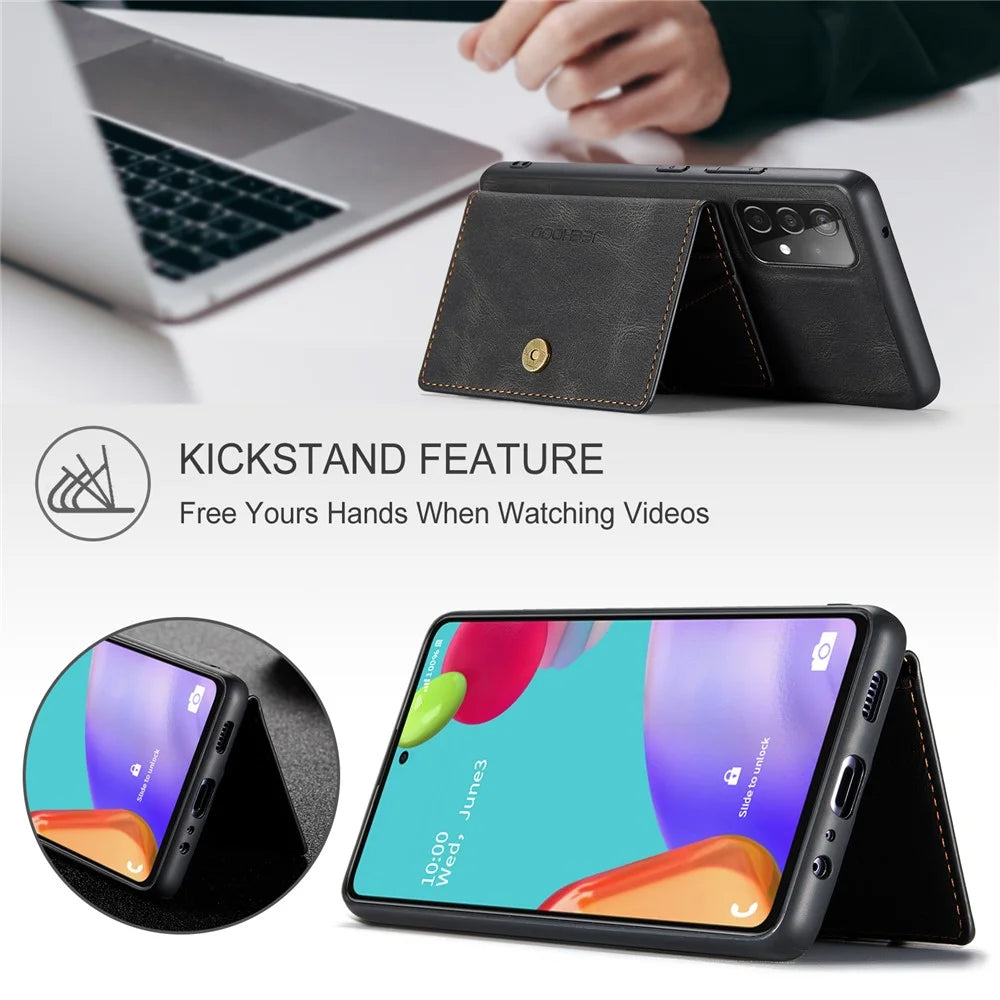 JEEHOOD J01 For Samsung Galaxy A33 5G Case Magnetic Detachabl Leather Back Cover Card Holder Pocket - Black - 6