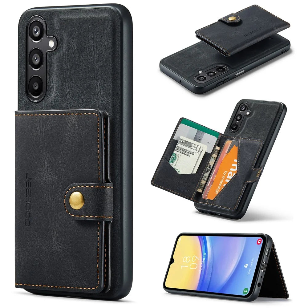 JEEHOOD J01 For Samsung Galaxy A54 5G Case with Card Holder Leather Back Cover Magnetic Case - Black - 1