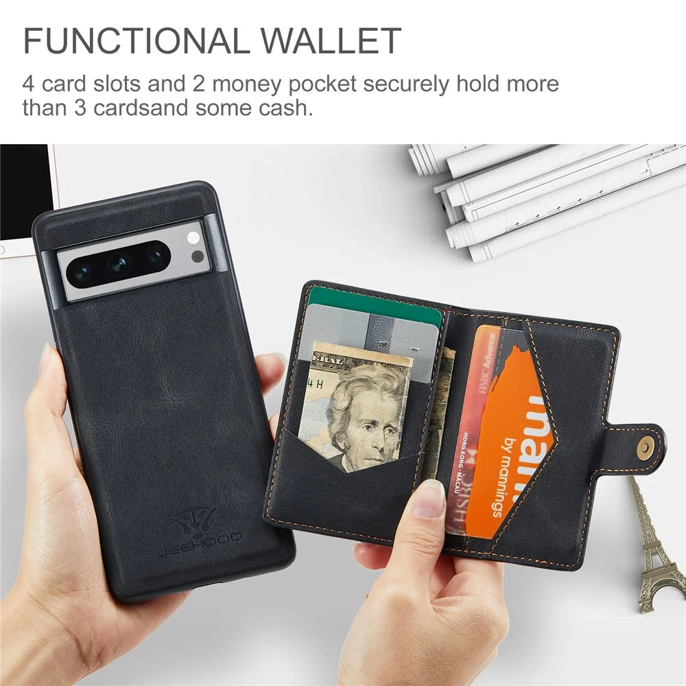 JEEHOOD J01 For Google Pixel 8 Pro Case PU Leather Card Bag Detachable 2-in-1 Back Cover - Black - 7