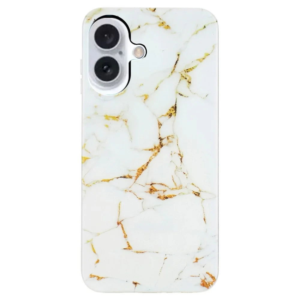 For iPhone 16 Plus Case Marble Pattern Anti-Scratch TPU Soft Phone Cover - White - 1