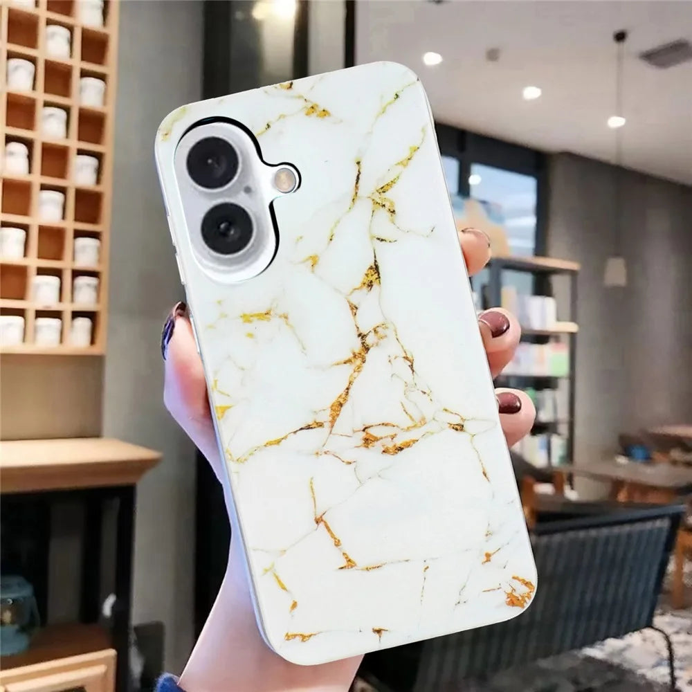 For iPhone 16 Plus Case Marble Pattern Anti-Scratch TPU Soft Phone Cover - White - 4