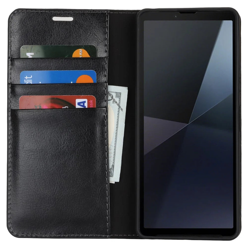 For Sony Xperia 10 VI Case Crazy Horse Texture Split Leather Wallet Phone Cover - Black - 2