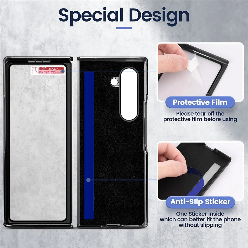 For Samsung Galaxy Z Fold6 5G Case Rhombus Grid Phone Cover with Tempered Glass Film - Black - 4
