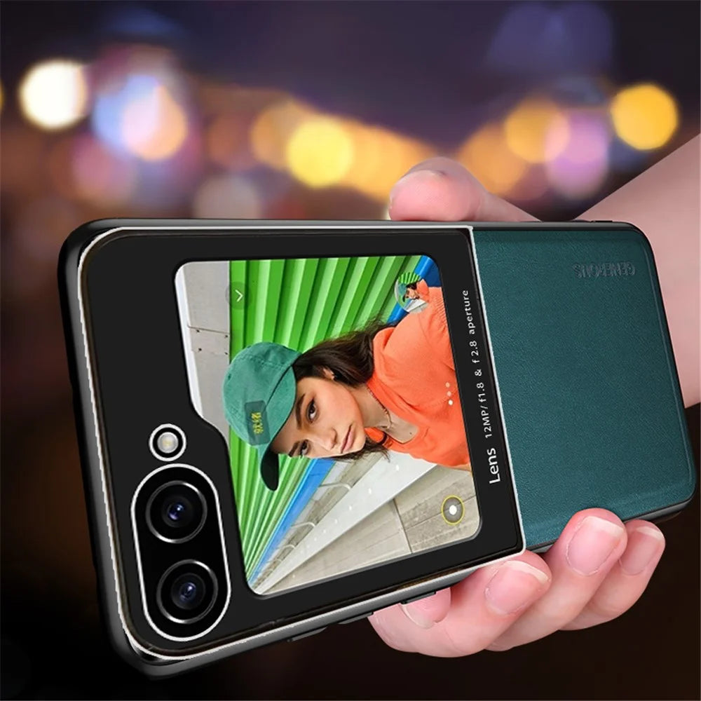 For Samsung Galaxy Z Flip7 FE 5G / Z Flip6 5G Case Leather Back Cover with Rear Small Screen Protector - Orange - 6