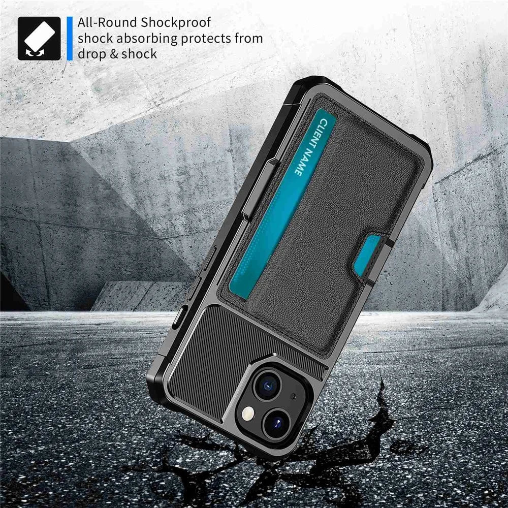 For iPhone 14 Plus ZM02 Anti-scratch Reinforced Corner Phone Case with Card Slot PU Leather + TPU Drop-proof Back Cover - 4