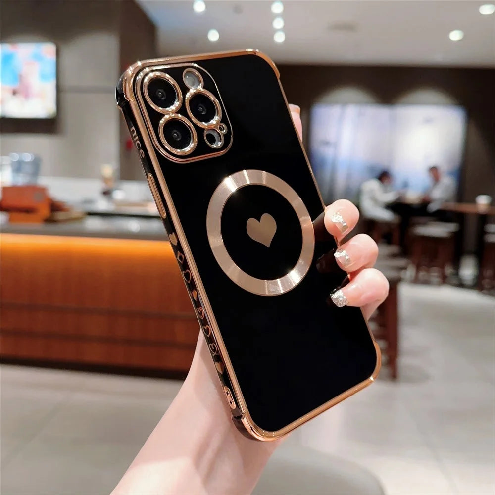 For iPhone 13 Pro Magnetic Case Flexible TPU Phone Cover with Love Hearts Pattern Design - Black - 2