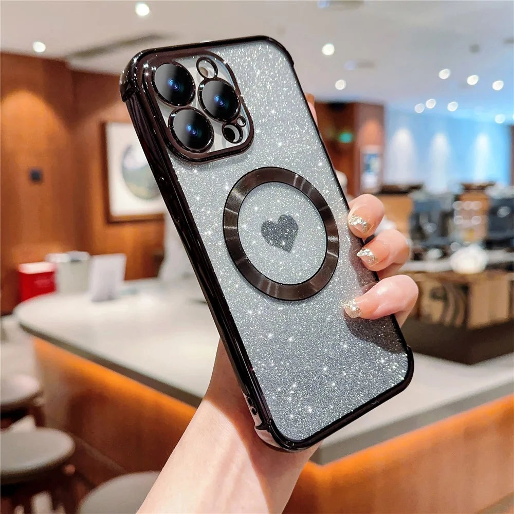 For iPhone 13 Pro Case Gradient Sparkle TPU Phone Cover Compatible with MagSafe - Black - 2