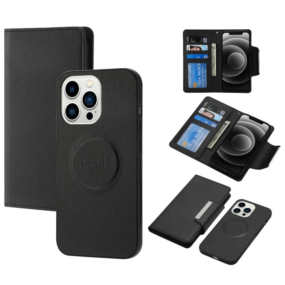 For iPhone 16 Pro Case PU Leather Wallet Detachable Phone Cover - Black - 1