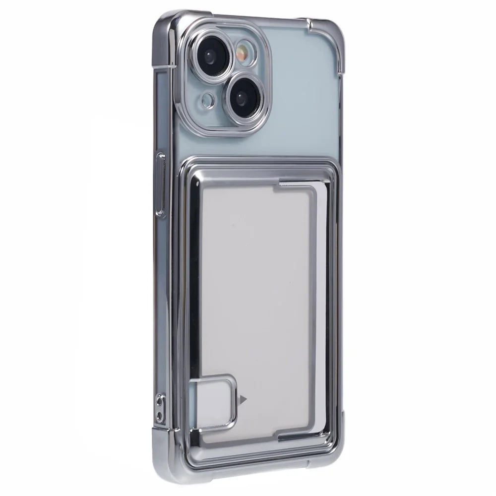 For iPhone 14 Plus Case Card Slot Electroplating TPU Phone Cover - Silver - 1
