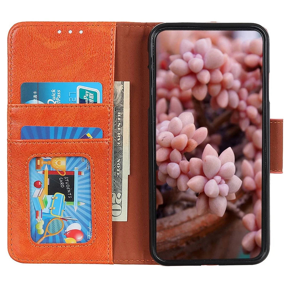 For Sony Xperia 5 VI Case Nappa Texture Split Leather Wallet Phone Cover - Orange - 2