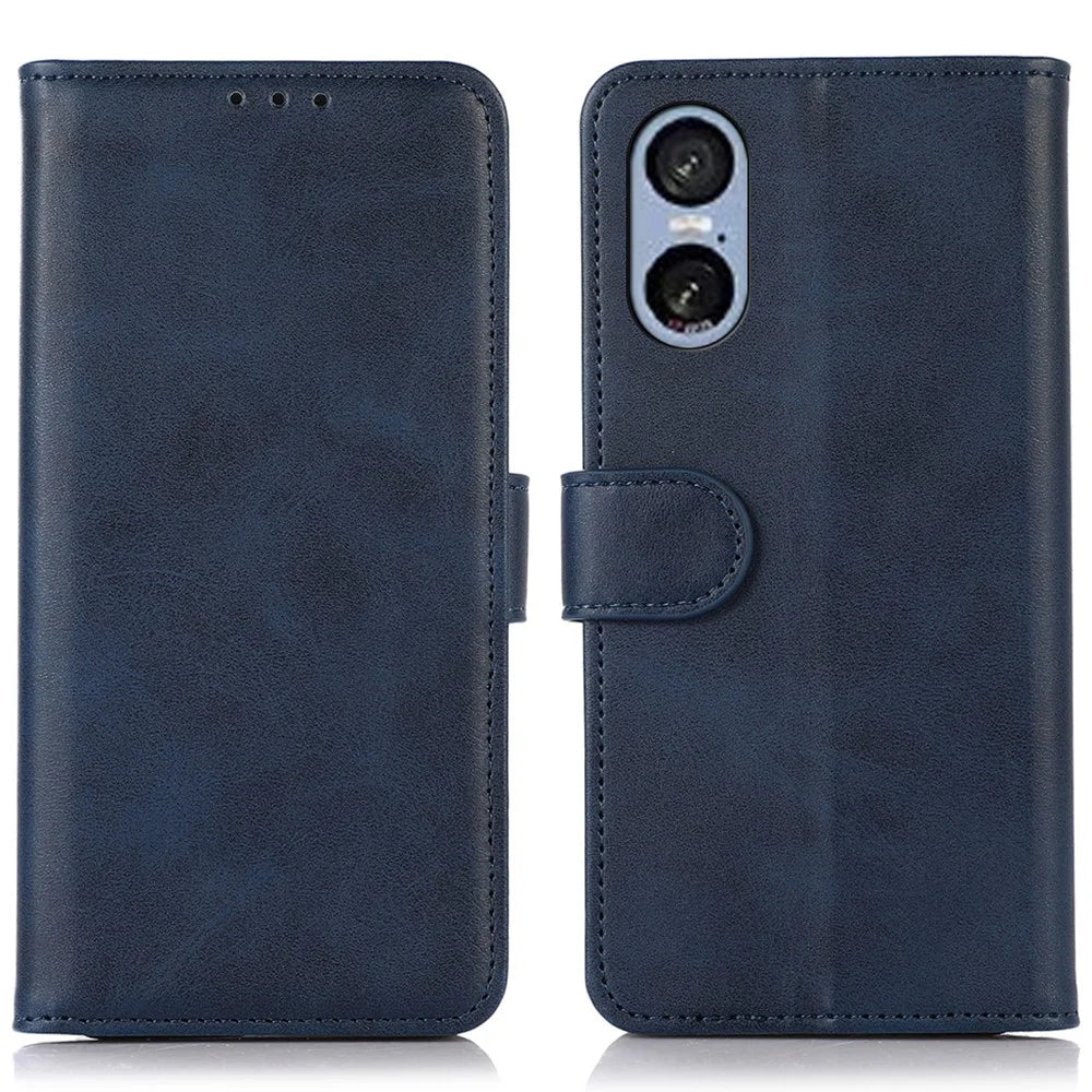 For Sony Xperia 5 VI Stand Case Cowhide Texture Leather Wallet Phone Cover - Blue - 1