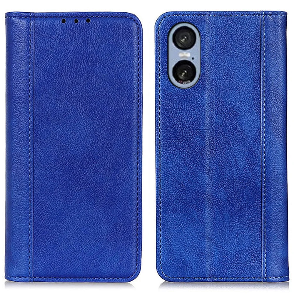 For Sony Xperia 5 VI Wallet Case Split Leather Litchi Texture Phone Cover - Blue - 1
