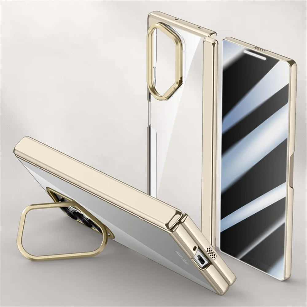 For Samsung Galaxy Z Fold6 5G Clear Case PC+Acrylic Kickstand Phone Cover with Anti-Peep Screen Protector - Titanium Grey - 1