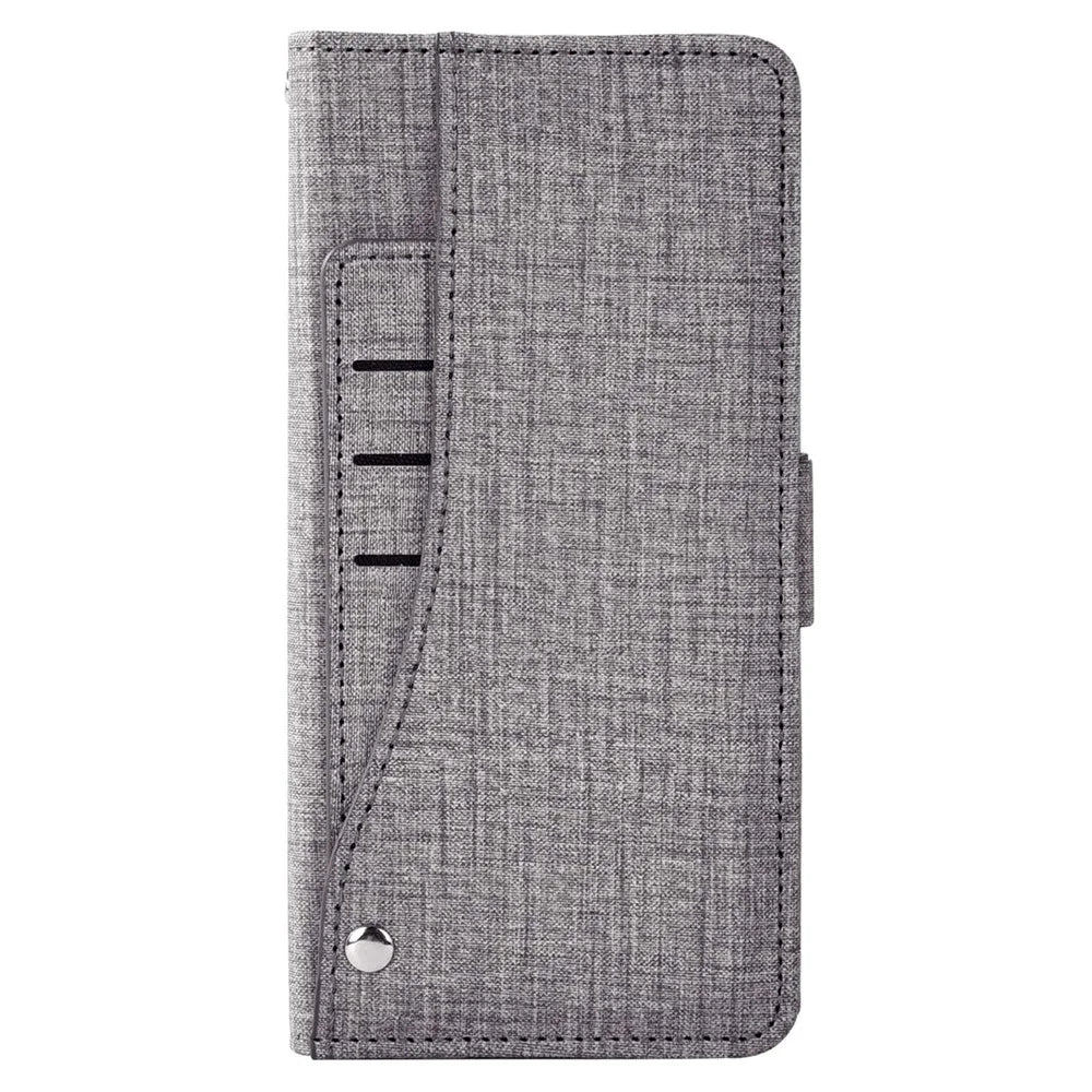 For iPhone 14 Pro Cell Phone Case Jeans Cloth Texture PU Leather Wallet Stand Cover with Rotating Card Slot - Grey - 6