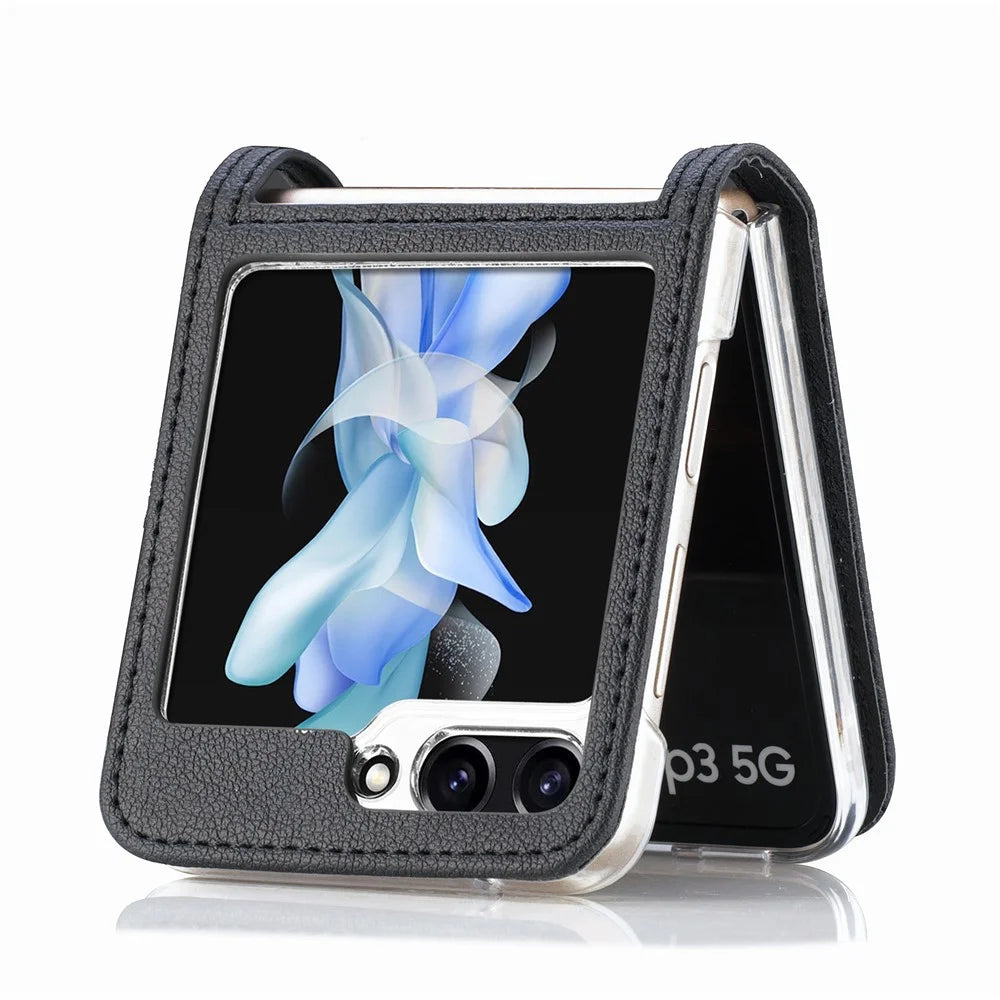 For Samsung Galaxy Z Flip7 FE 5G / Z Flip6 5G Case Card Slot Leather+PC Phone Cover - Black - 3