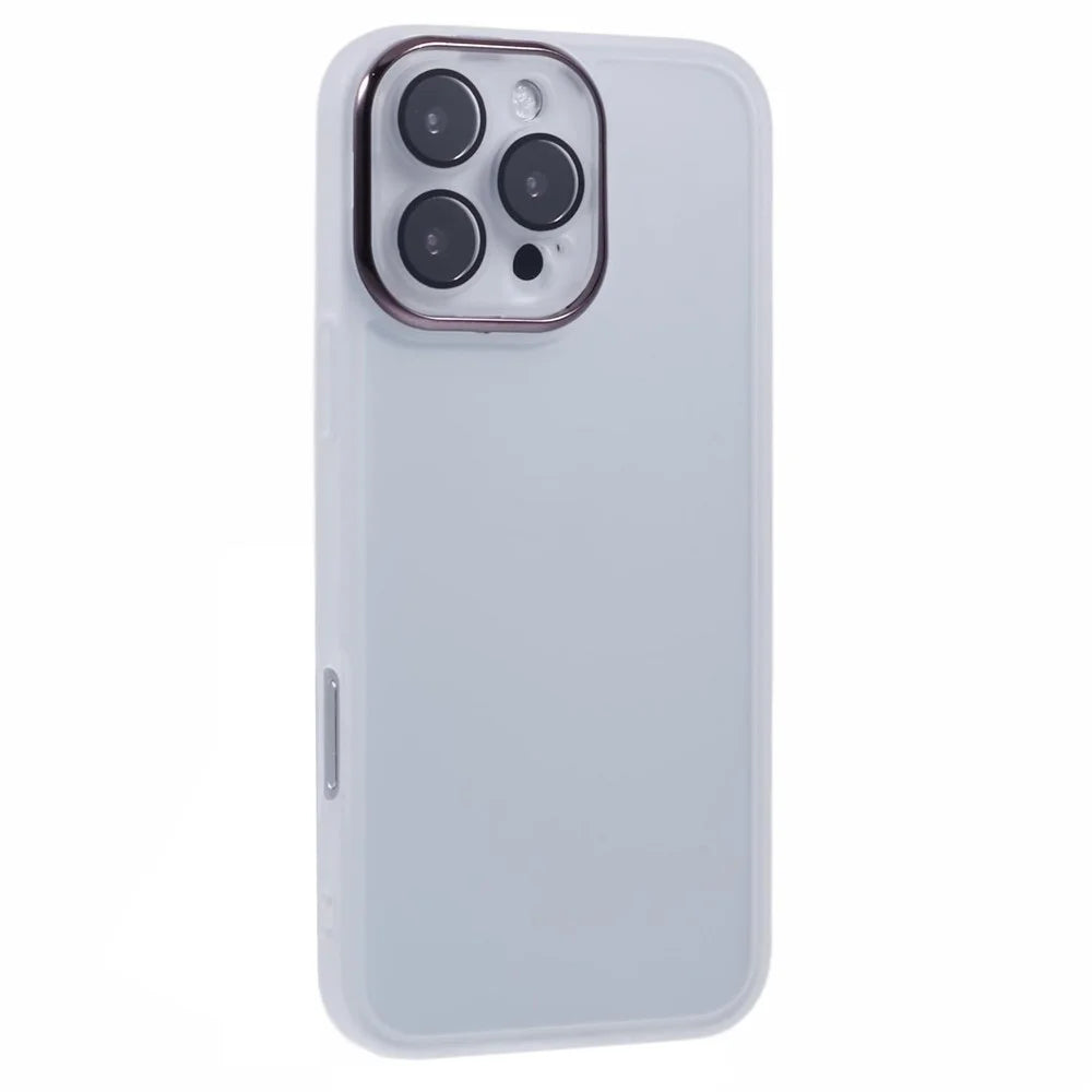 DKSM Series For iPhone 16 Pro Max Case Electroplated Camera Frame TPU Phone Cover - Transparent White - 1