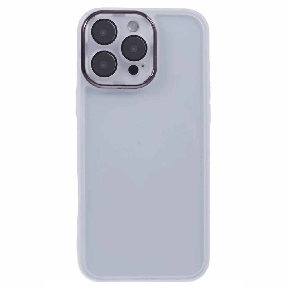 DKSM Series For iPhone 16 Pro Max Case Electroplated Camera Frame TPU Phone Cover - Transparent White - 3