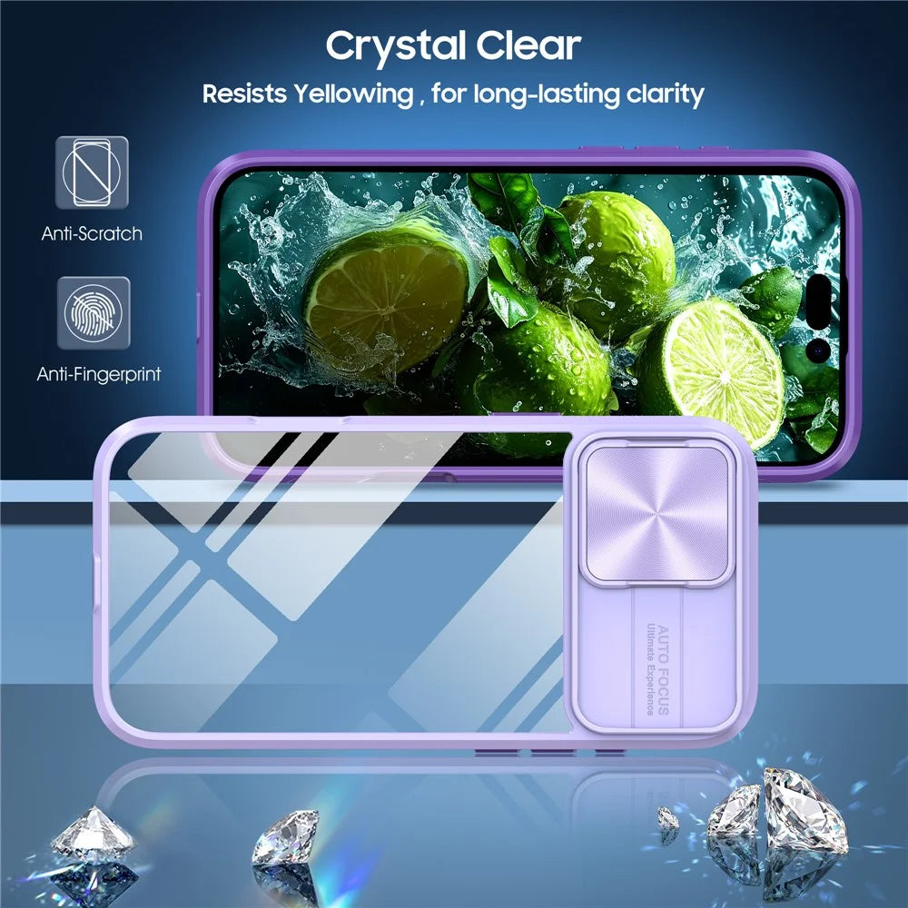 For iPhone 16 Plus Clear Case CD-Veins Camera Lens Sliding Lid TPU+PC Phone Cover - Purple - 2