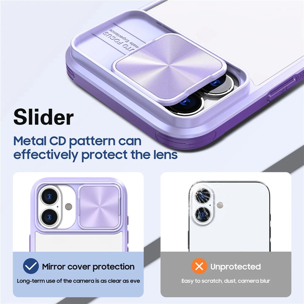 For iPhone 16 Plus Clear Case CD-Veins Camera Lens Sliding Lid TPU+PC Phone Cover - Purple - 4