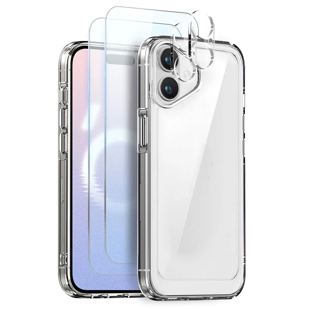 NORTHJO 5 in 1 For iPhone 16 Plus Clear Case PC+TPU Cover with 2 Screen Protector, 2 Lens Film - 1