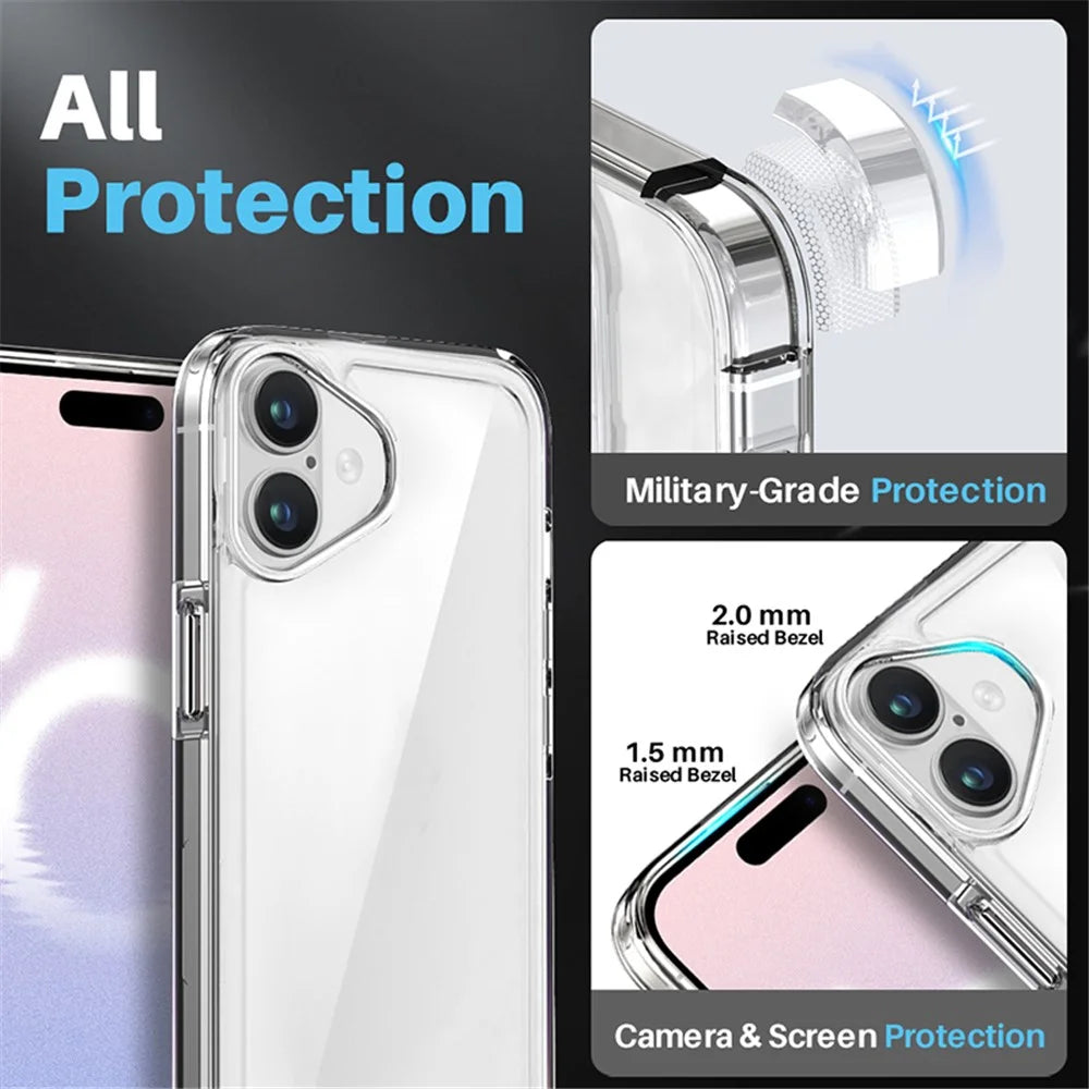 NORTHJO 5 in 1 For iPhone 16 Case PC+TPU Clear Phone Cover with 2 Screen Protector, 2 Camera Lens Film - 2