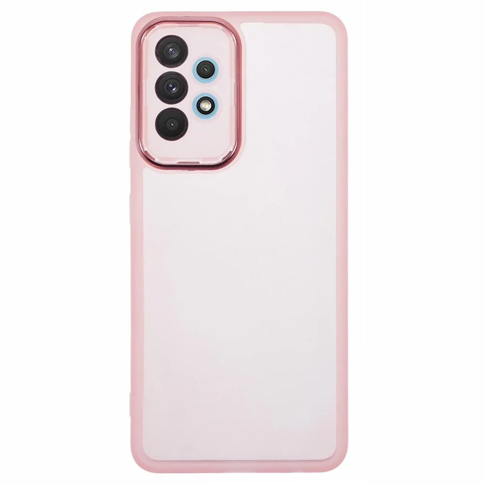 DKSM Series For Samsung Galaxy M32 5G  /  A32 5G Case Electroplated Camera Frame TPU Phone Cover - Transparent Pink - 1