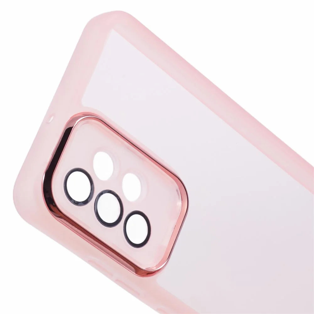 DKSM Series For Samsung Galaxy M32 5G  /  A32 5G Case Electroplated Camera Frame TPU Phone Cover - Transparent Pink - 5