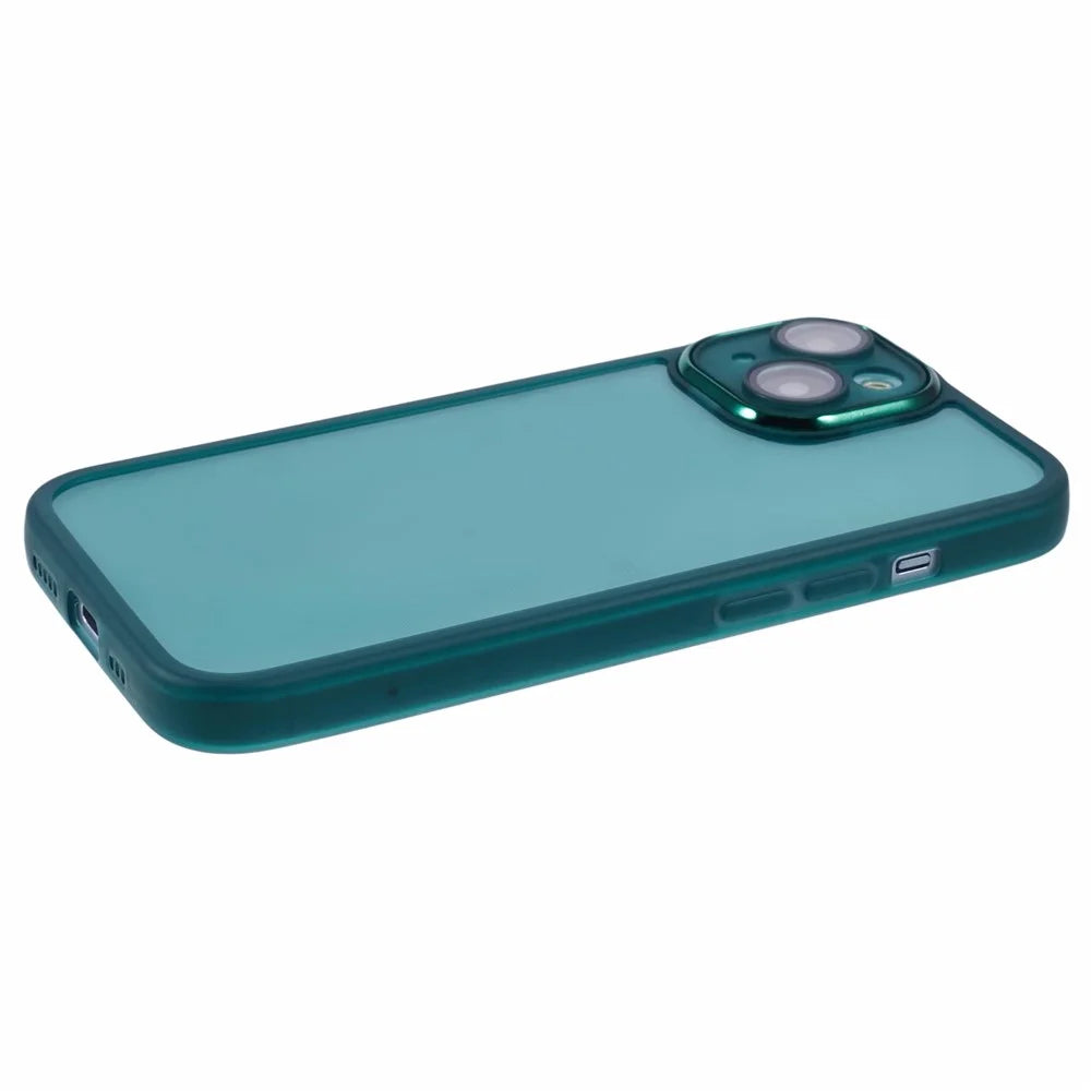 DKSM Series For iPhone 13 Case Electroplated Camera Frame TPU Phone Cover - Transparent Army Green - 5
