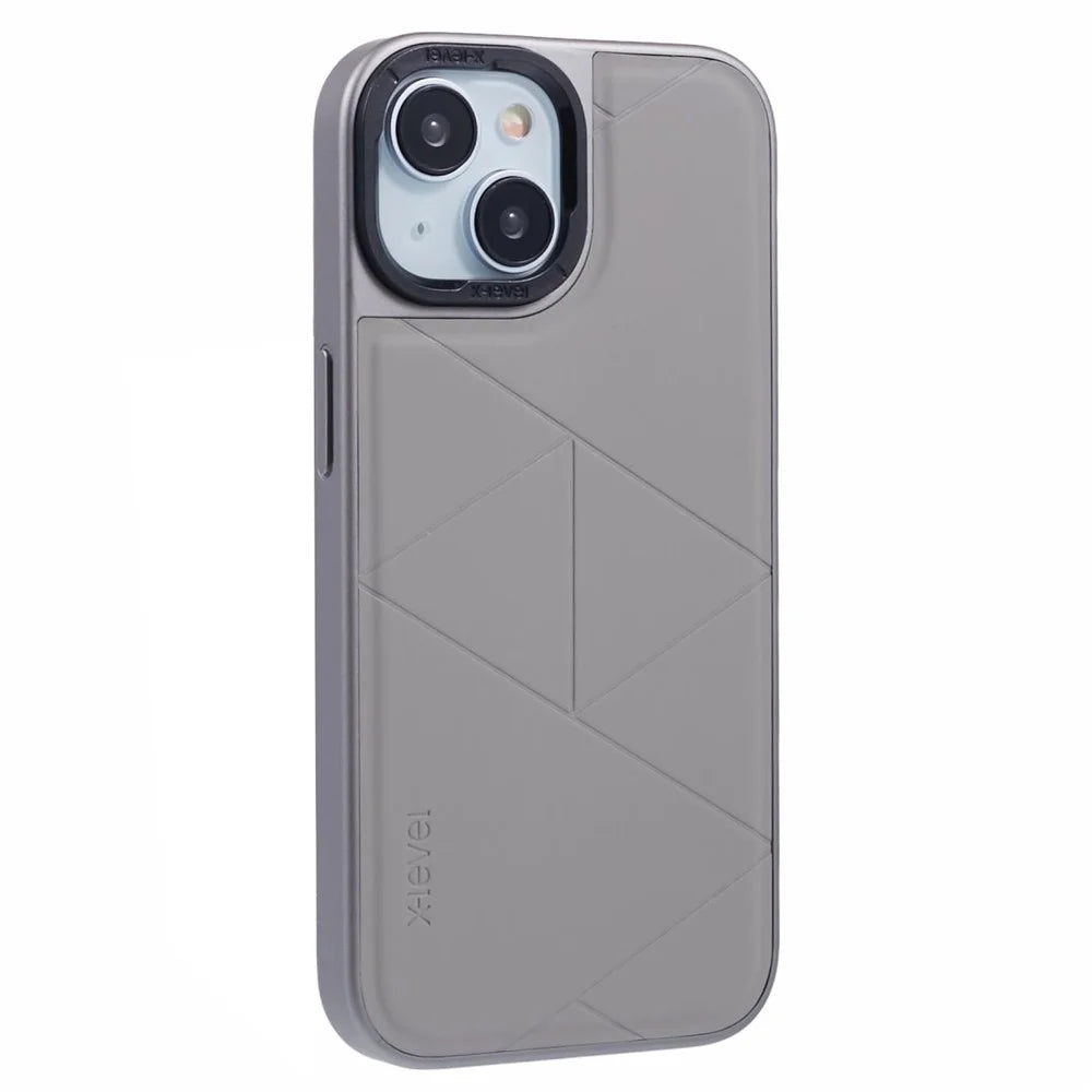 X-LEVEL For iPhone 14 / 13 Case Leather+PC+TPU Protective Phone Cover Geometric Pattern Lines - Titanium Grey - 1