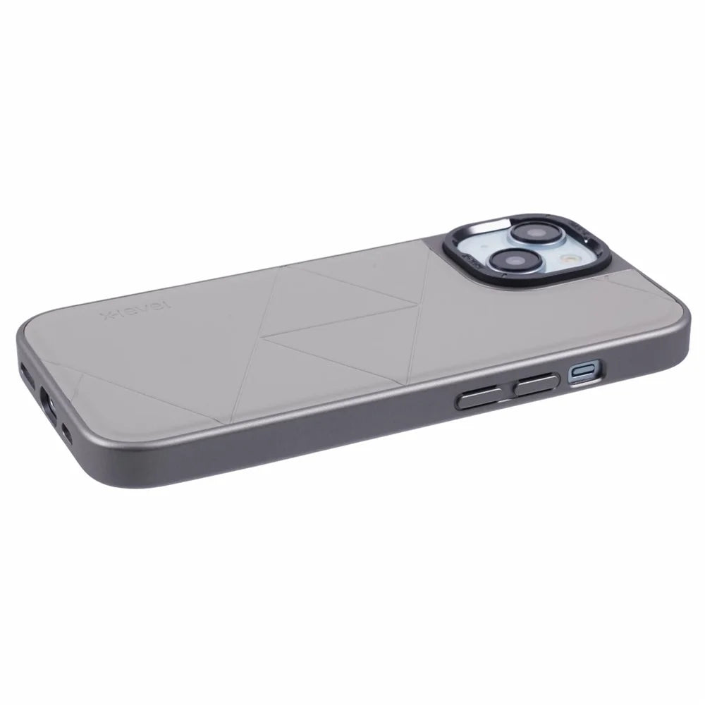 X-LEVEL For iPhone 15 Case Shockproof Geometric PU Leather Back Cover - Titanium Grey - 5