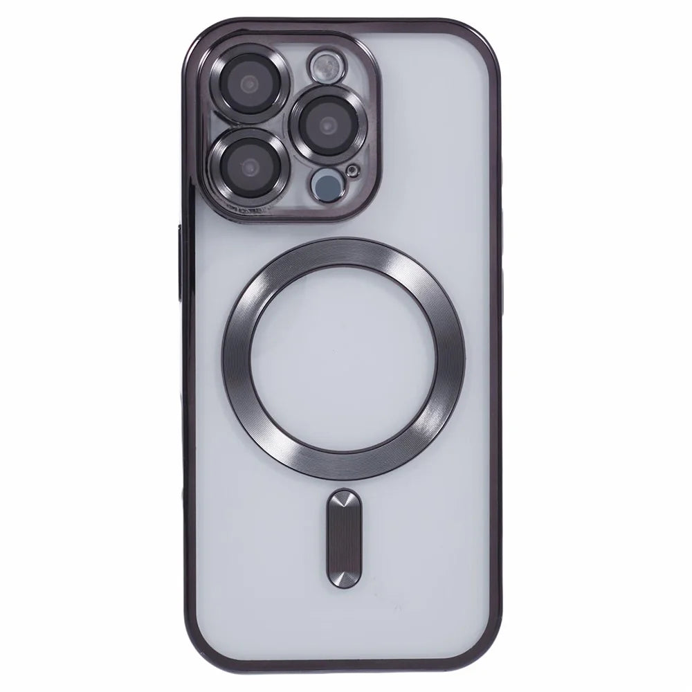 For iPhone 16 Pro Magnetic Case Soft TPU Electroplating Phone Cover with Lens Film - Black - 3
