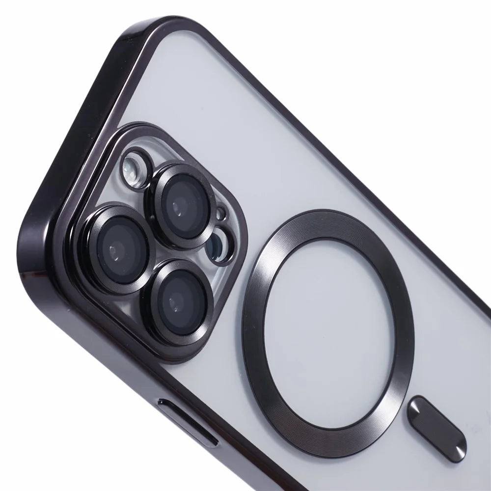 For iPhone 16 Pro Magnetic Case Soft TPU Electroplating Phone Cover with Lens Film - Black - 6