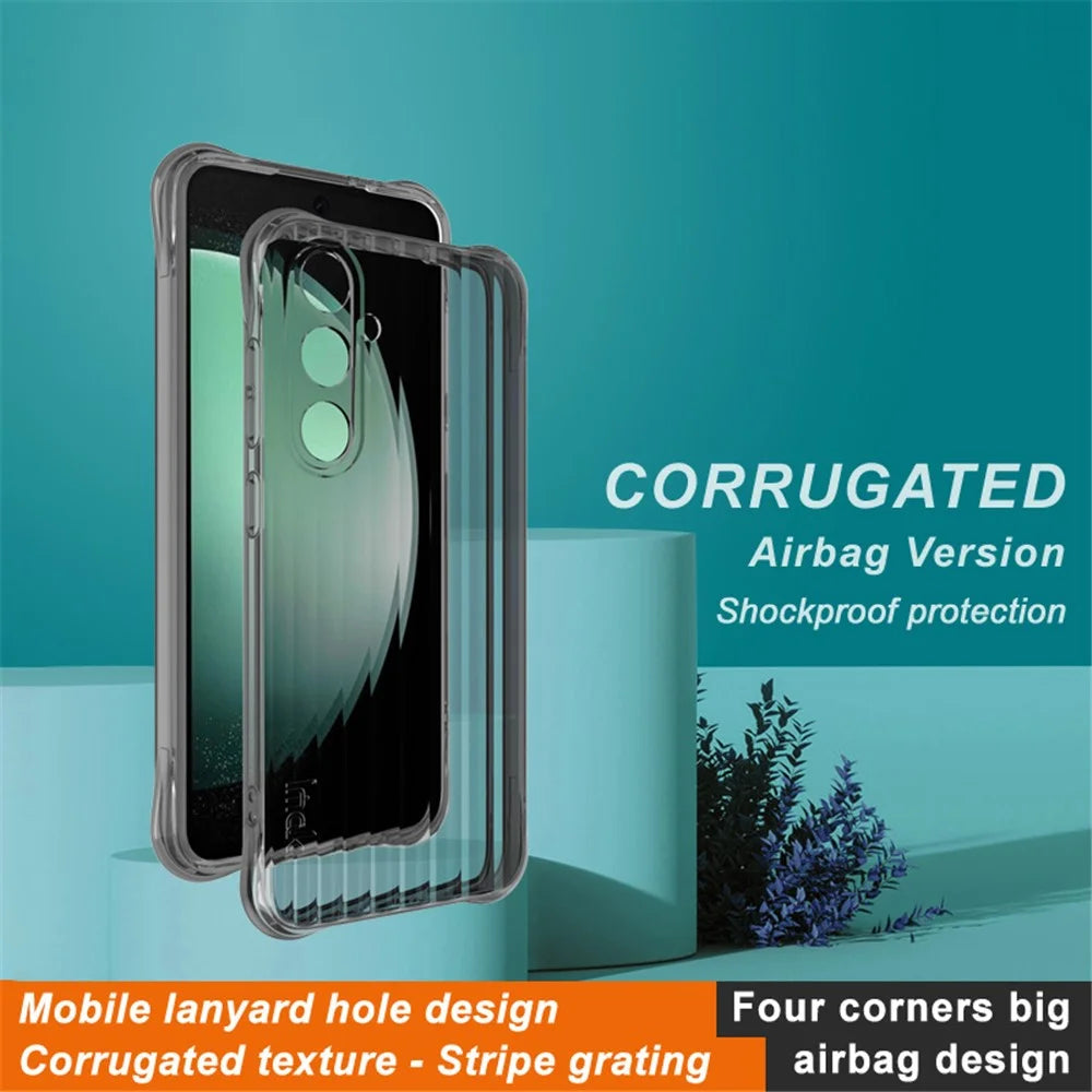 IMAK For Samsung Galaxy S24 FE Case TPU Phone Cover Corrugated Texture - Transparent Black - 2