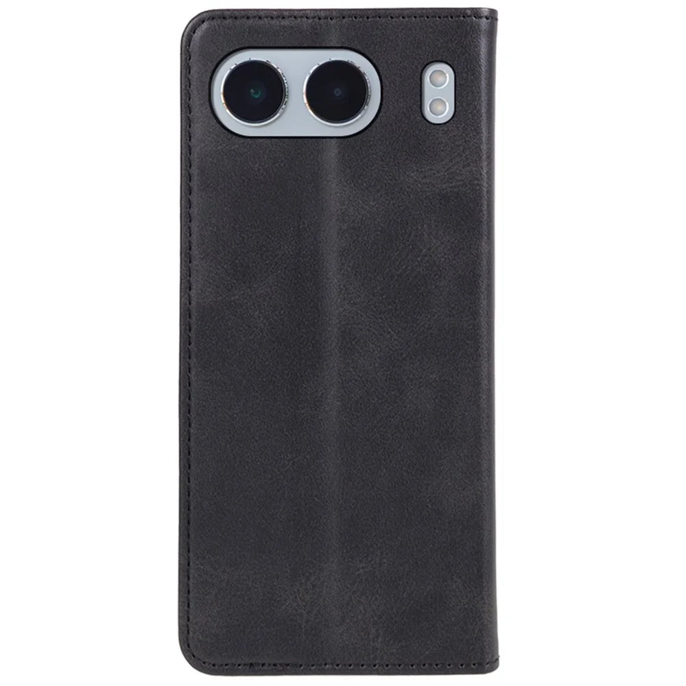 For OnePlus Nord 4 Case Wallet Leather Folio Phone Cover Magnetic Absorption Calf Texture - Black - 7
