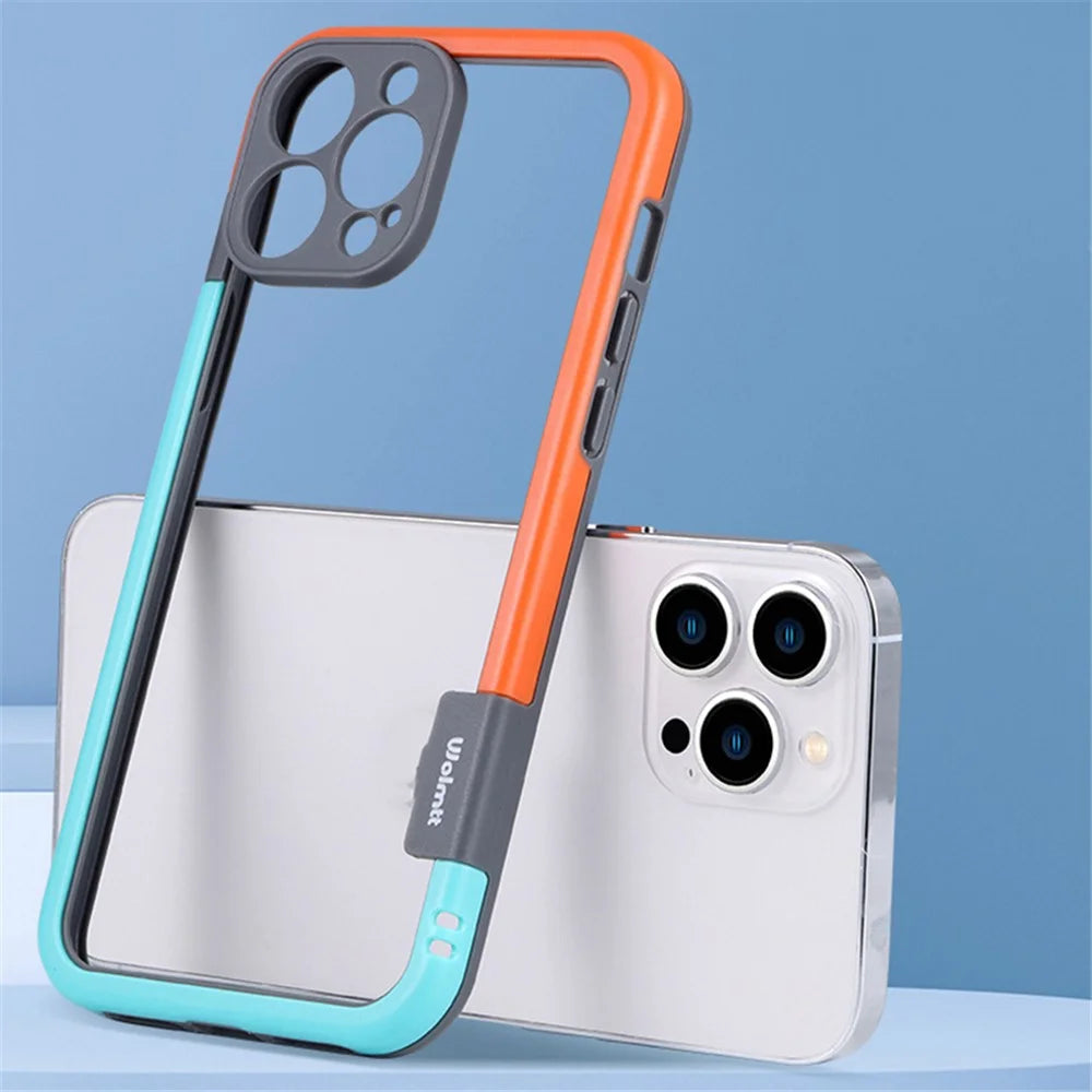 WOLMTT For iPhone 16 Pro Max Case PC+TPU Phone Cover Dual Color Frame - Orange+Grey - 2