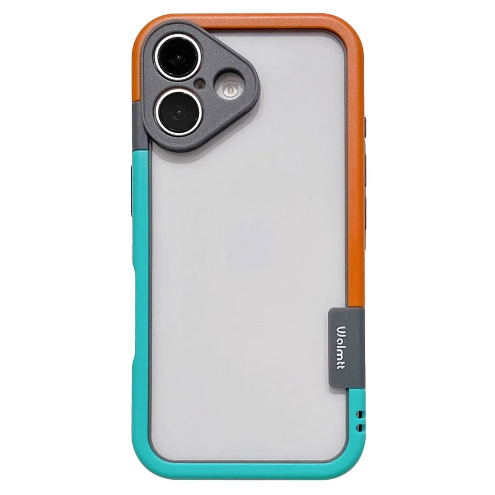 WOLMTT For iPhone 16 Case Hybrid PC+TPU Phone Cover Dual Color Splicing Edge - Blue+Orange - 1