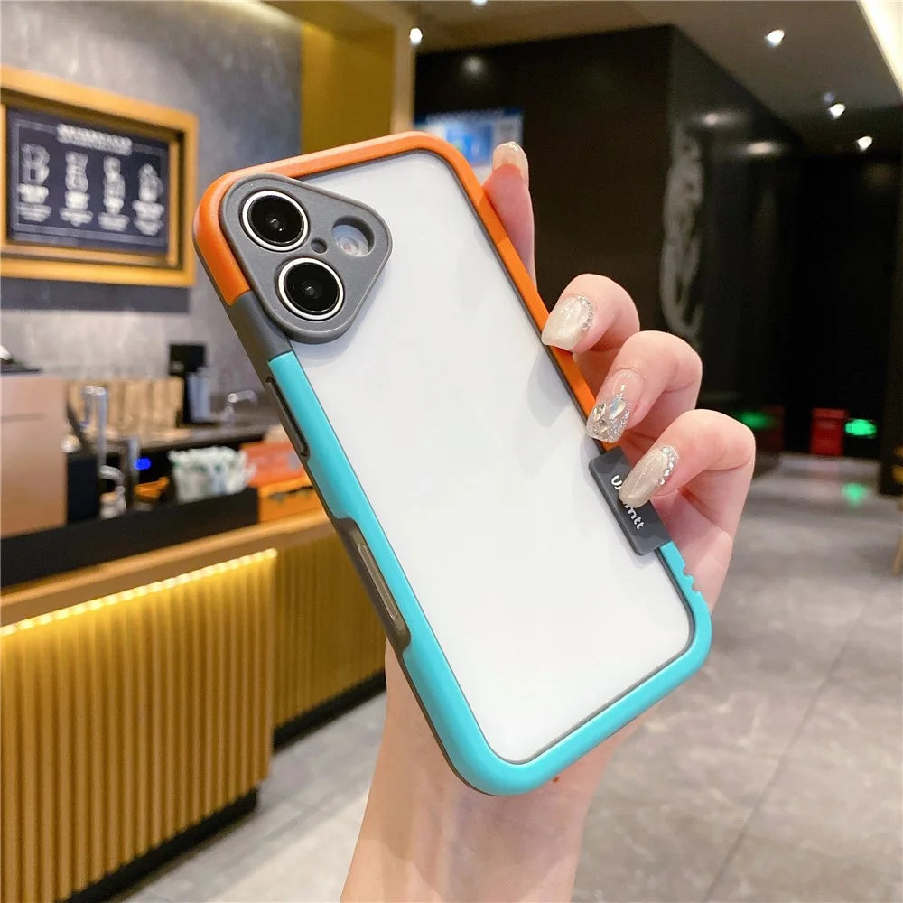 WOLMTT For iPhone 16 Plus Case PC+TPU Phone Cover Dual Color Frame Aesthetic Design - Blue+Orange - 2