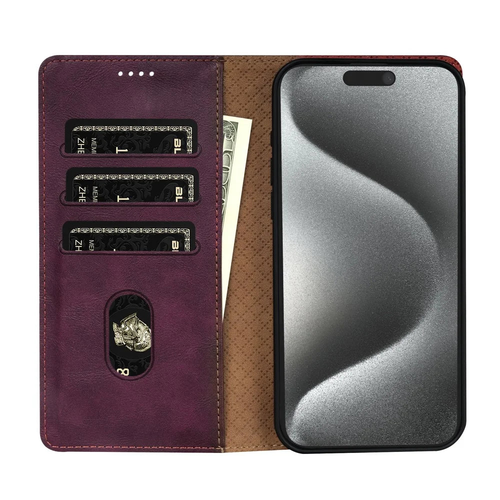 N.BEKUS CSJ-001 For iPhone 16 Pro Max Stand Case PU Leather Wallet Phone Cover - Wine Red - 2