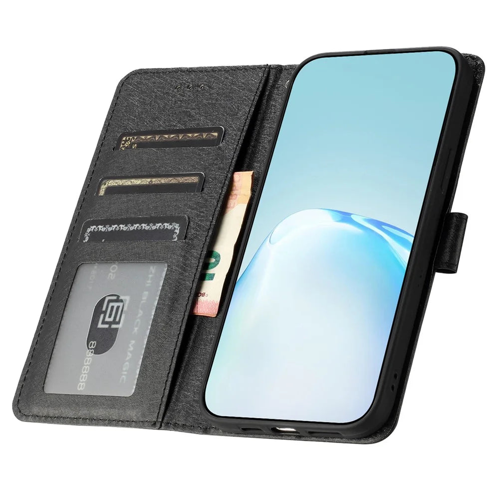 For Samsung Galaxy A55 5G Case Silk Texture Shockproof Leather Wallet Phone Cover - Black - 2