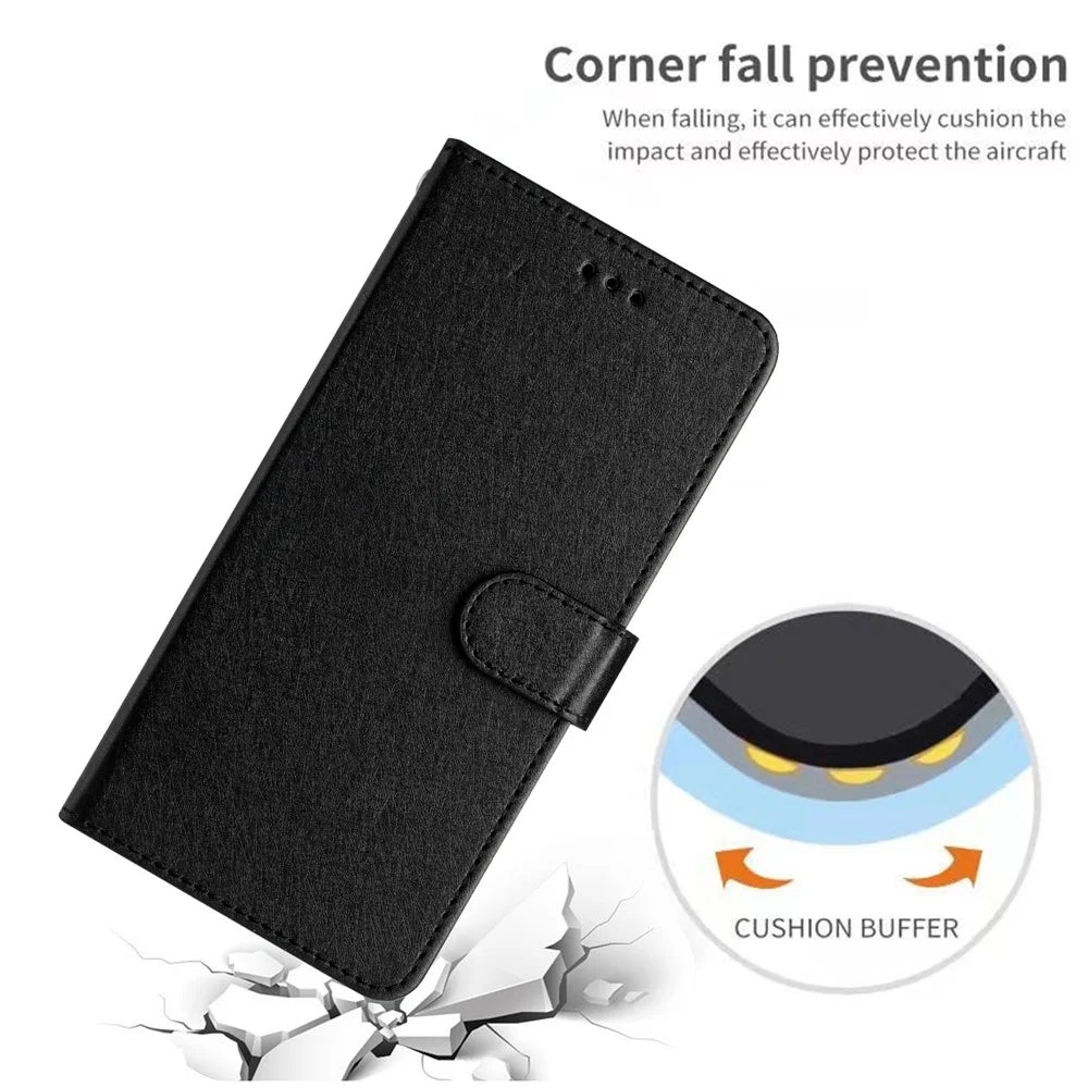 For Samsung Galaxy A55 5G Case Silk Texture Shockproof Leather Wallet Phone Cover - Black - 4