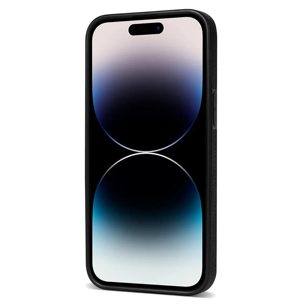 For iPhone 16 Pro Max Kickstand Case PU+TPU Card Holder Phone Cover - Black - 2