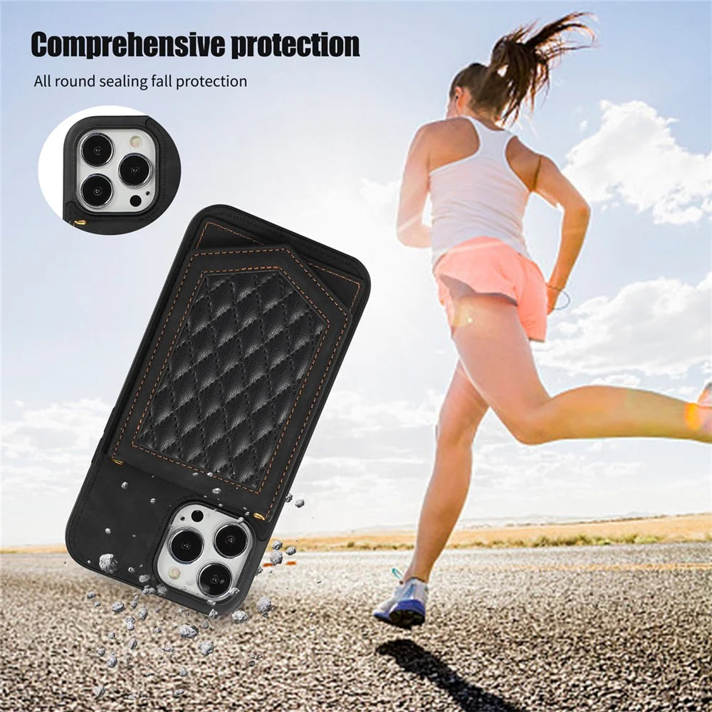 For iPhone 16 Pro Cover TPU Leather Phone Case RFID Blocking Hidden Mirror - Black - 6