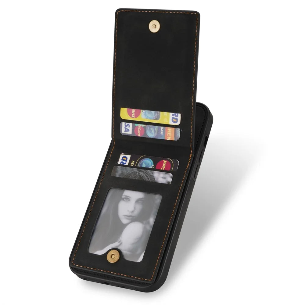 N.BEKUS For iPhone 16 Pro Kickstand Case RFID Blocking Leather+TPU Phone Cover with Card Slots - Black - 3