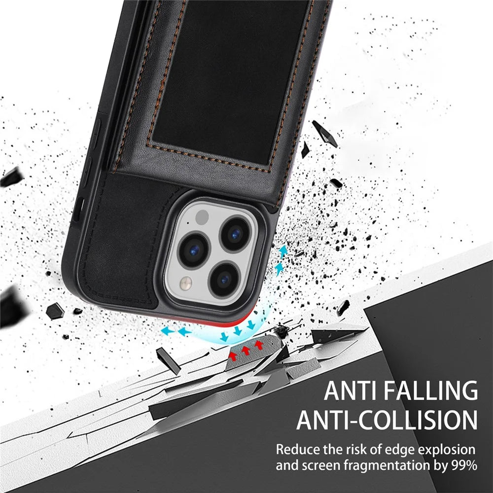 N.BEKUS For iPhone 16 Pro Kickstand Case RFID Blocking Leather+TPU Phone Cover with Card Slots - Black - 7